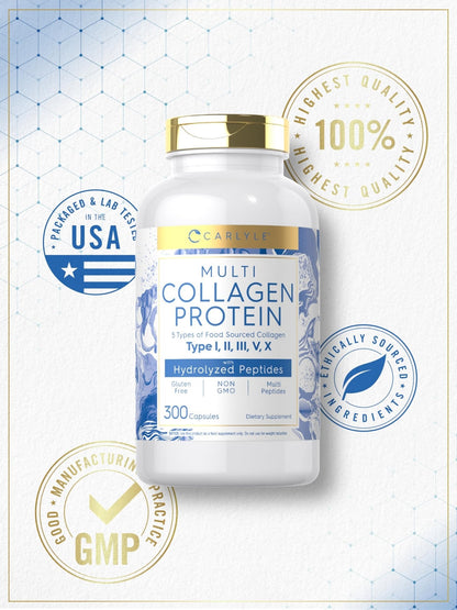 Carlyle Multi Collagen Protein Capsules 2000mg | 300 Count | Type I, II, III, V, X | Collagen Peptide Pills | Keto & Paleo Friendly - PrimeBioHealth - canada supplements