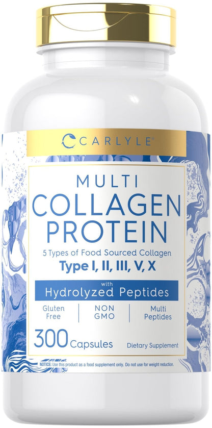 Carlyle Multi Collagen Protein Capsules 2000mg | 300 Count | Type I, II, III, V, X | Collagen Peptide Pills | Keto & Paleo Friendly - PrimeBioHealth - canada supplements