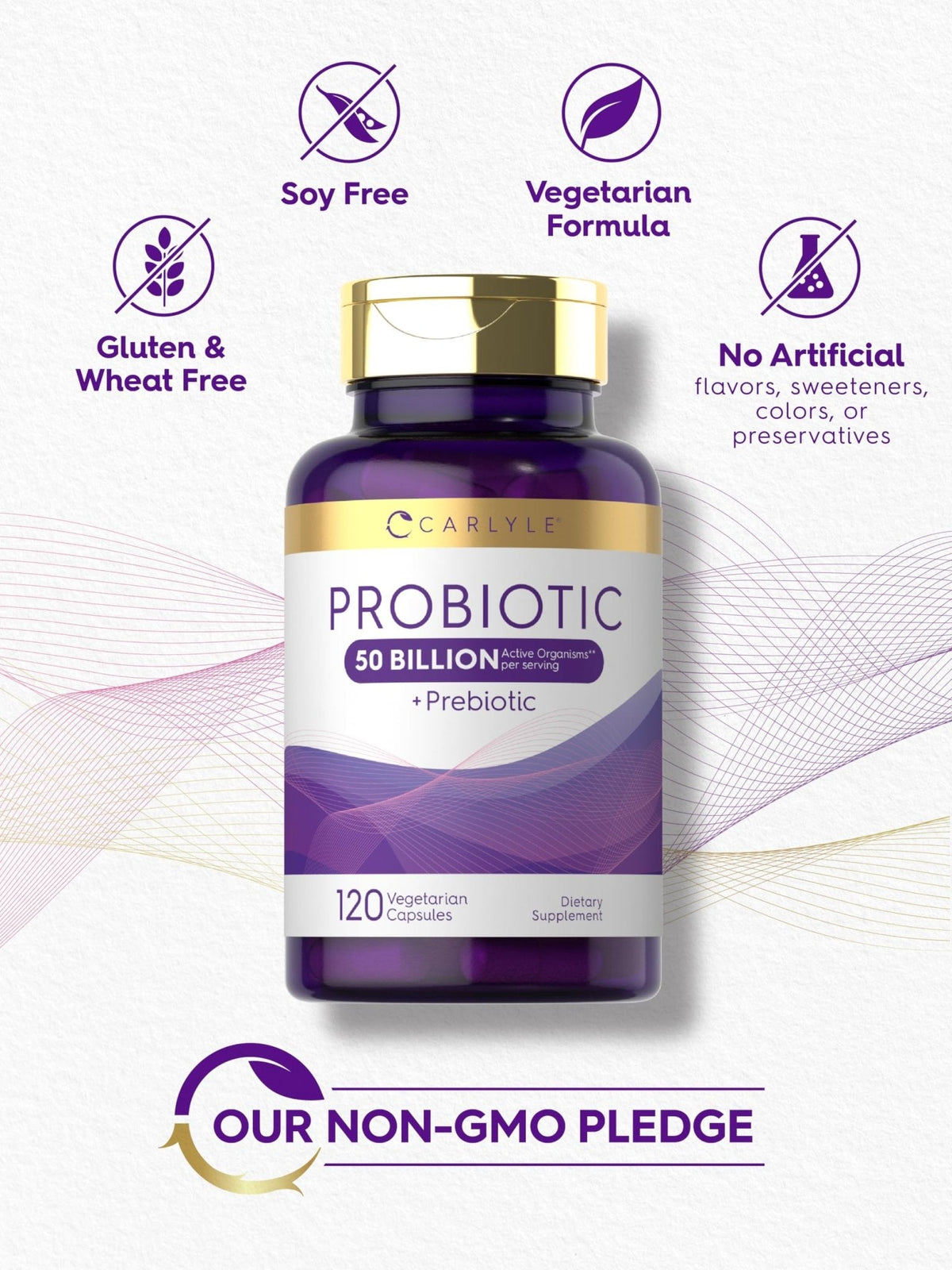 Carlyle Probiotics with Prebiotics | 120 Capsules | 50 Billion Active Organisms | Non-GMO & Gluten Free Supplement - PrimeBioHealth - canada supplements