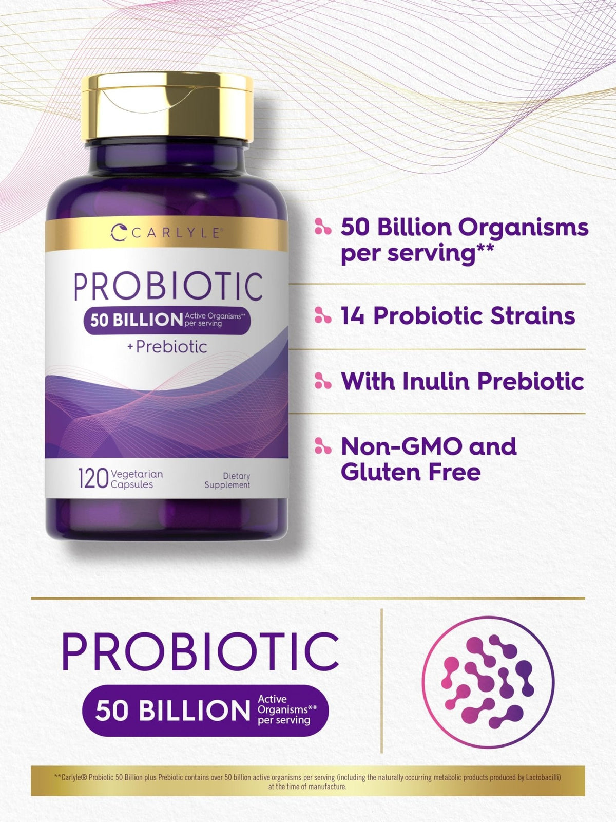 Carlyle Probiotics with Prebiotics | 120 Capsules | 50 Billion Active Organisms | Non-GMO & Gluten Free Supplement - PrimeBioHealth - canada supplements