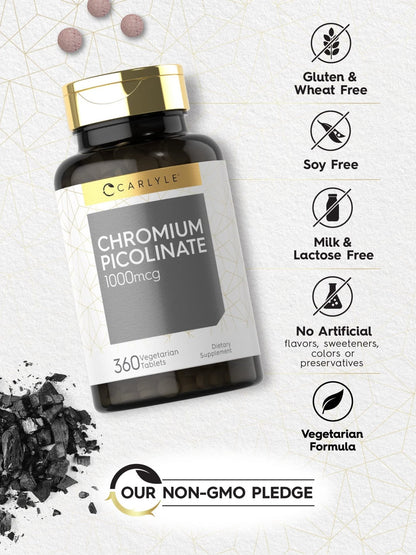 Carlyle Ultra Chromium Picolinate 1000mcg | 360 Tablets | Vegetarian, Non-GMO, Gluten Free - PrimeBioHealth - canada supplements