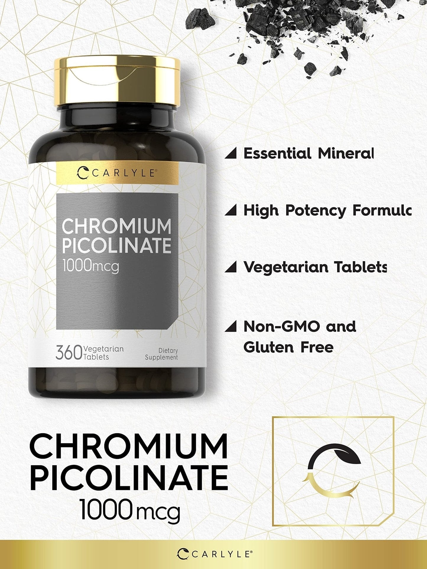 Carlyle Ultra Chromium Picolinate 1000mcg | 360 Tablets | Vegetarian, Non-GMO, Gluten Free - PrimeBioHealth - canada supplements