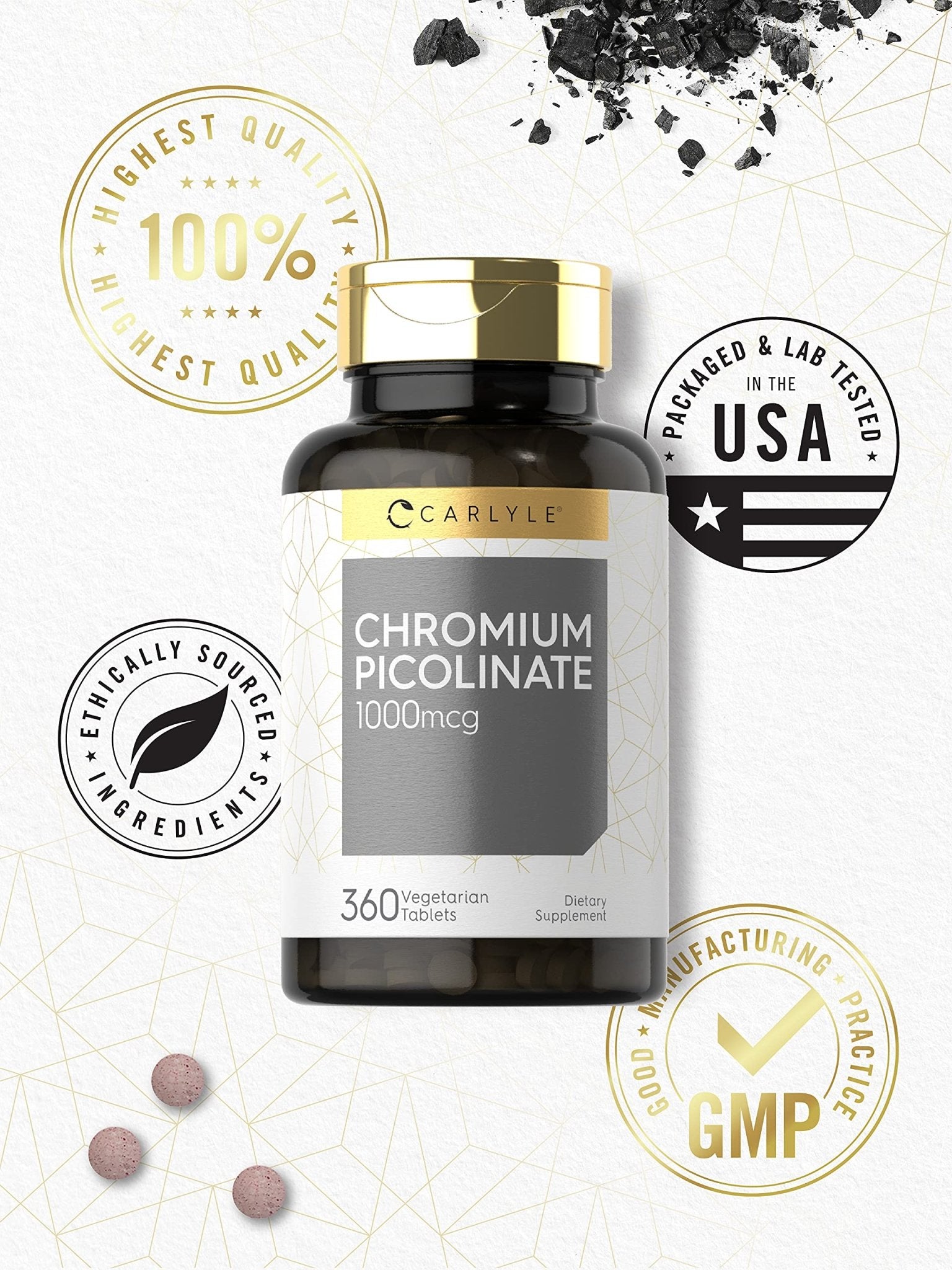 Carlyle Ultra Chromium Picolinate 1000mcg | 360 Tablets | Vegetarian, Non-GMO, Gluten Free - PrimeBioHealth - canada supplements