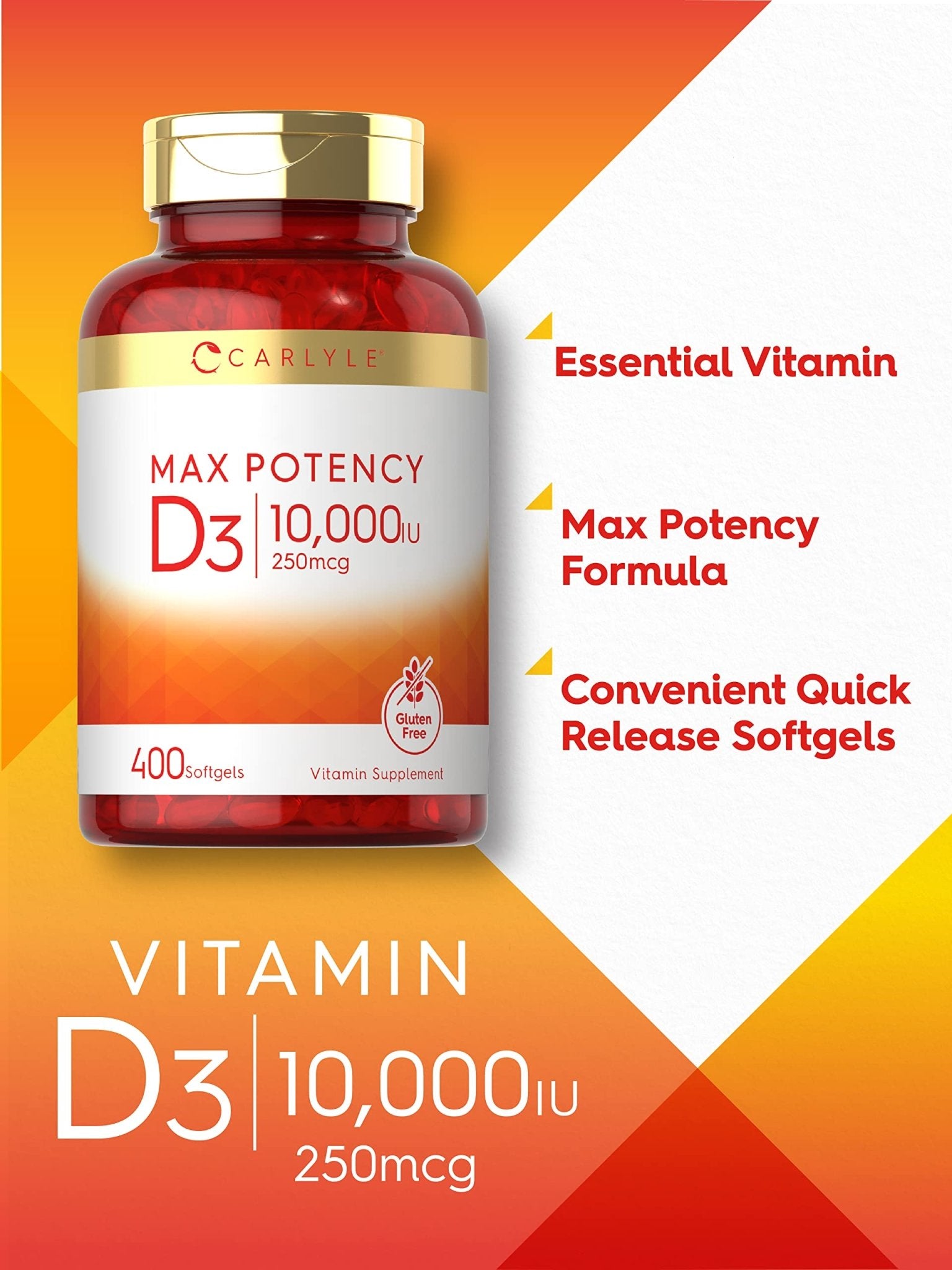 Carlyle Vitamin D 10000 IU 400 Softgels | Value Size | Max Potency | Non-GMO, Gluten Free Supplement - PrimeBioHealth - canada supplements