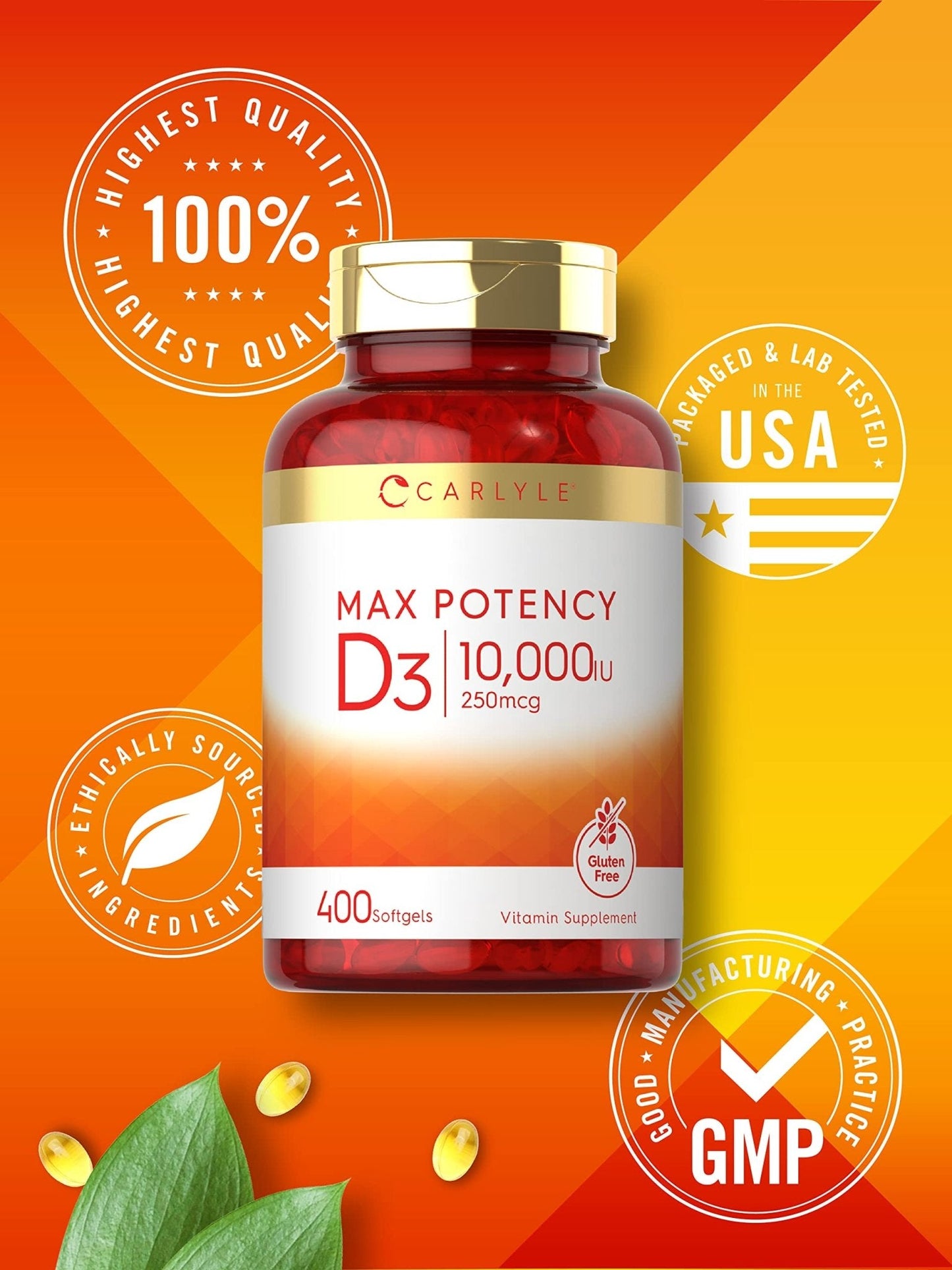Carlyle Vitamin D 10000 IU 400 Softgels | Value Size | Max Potency | Non-GMO, Gluten Free Supplement - PrimeBioHealth - canada supplements
