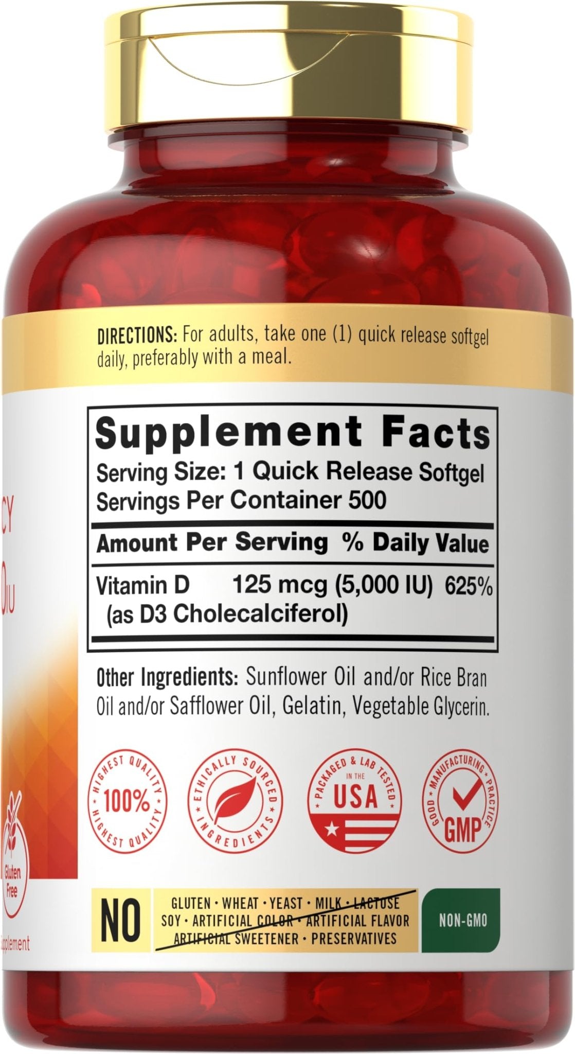Carlyle Vitamin D3 5000 IU Softgels | 500 Count | Value Size | Non-GMO and Gluten Free Supplement | High Potency Formula | 125mcg - PrimeBioHealth - canada supplements