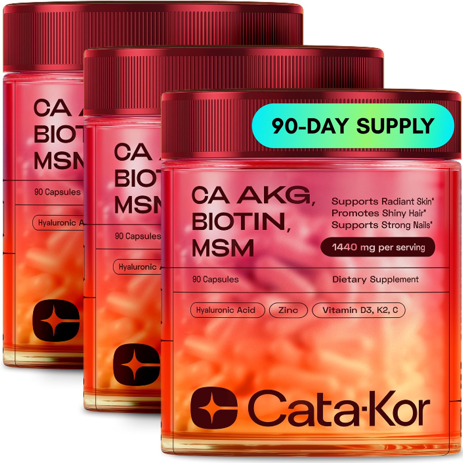 Cata-Kor Hair Skin and Nails Vitamins for Women – Biotin Collagen Hair Supplement | Hyaluronic Acid | Calcium AKG | MSM | Vitamin D3 K2 & C – Hair Growth Vitamins – 30 Day Supply (1 Pack) - PrimeBioHealth - canada supplements