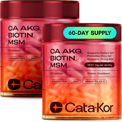 Cata-Kor Hair Skin and Nails Vitamins for Women – Biotin Collagen Hair Supplement | Hyaluronic Acid | Calcium AKG | MSM | Vitamin D3 K2 & C – Hair Growth Vitamins – 30 Day Supply (1 Pack) - PrimeBioHealth - canada supplements