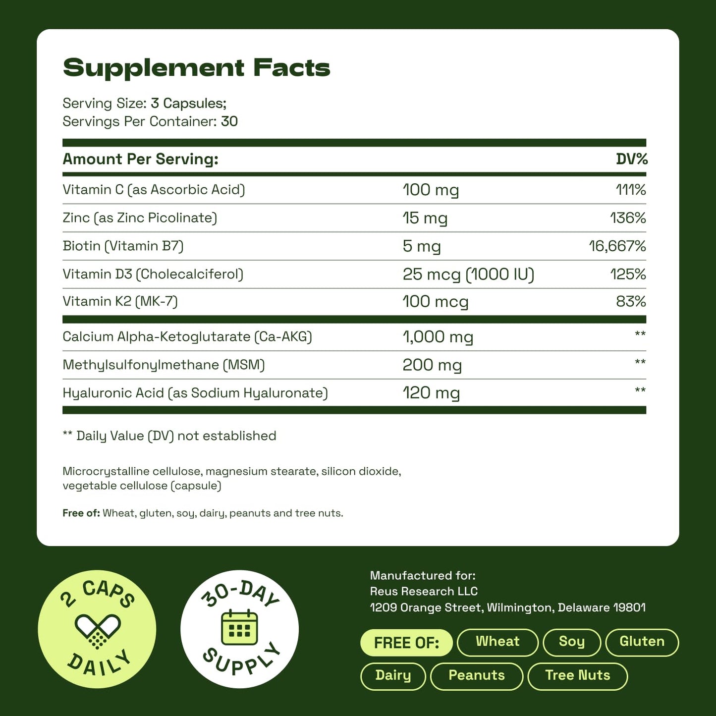 Cata-Kor Hair Skin and Nails Vitamins for Women – Biotin Collagen Hair Supplement | Hyaluronic Acid | Calcium AKG | MSM | Vitamin D3 K2 & C – Hair Growth Vitamins – 30 Day Supply (1 Pack) - PrimeBioHealth - canada supplements