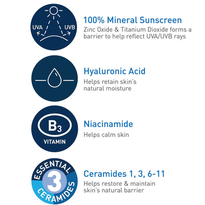 CeraVe 100% Mineral Sunscreen SPF 50, Face sunscreen With Zinc Oxide & Titanium Dioxid - PrimeBioHealth - canada supplements