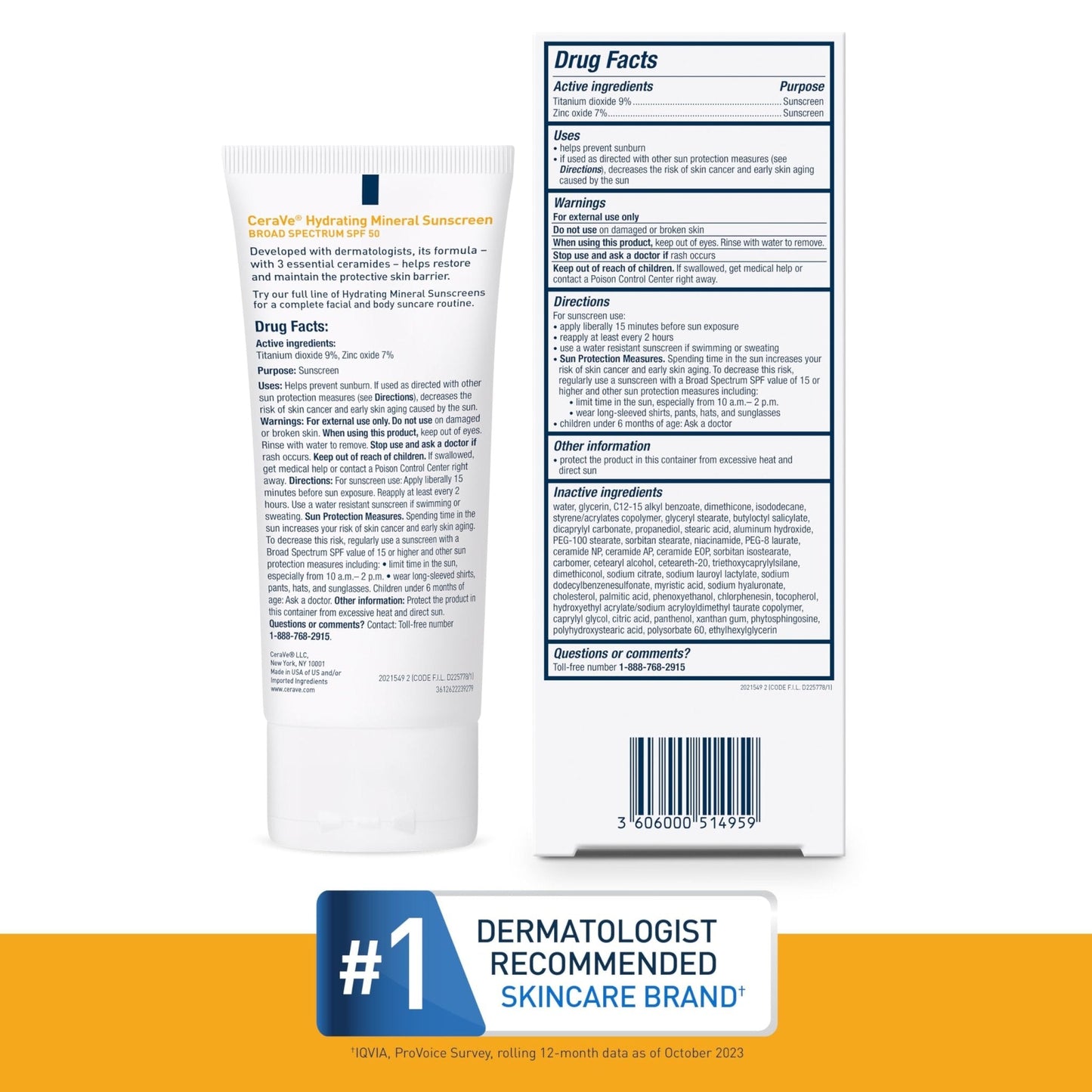 CeraVe 100% Mineral Sunscreen SPF 50, Face sunscreen With Zinc Oxide & Titanium Dioxid - PrimeBioHealth - canada supplements