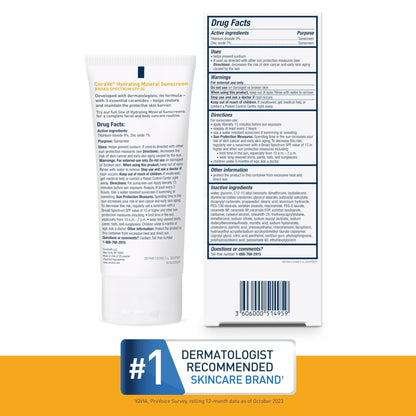 CeraVe 100% Mineral Sunscreen SPF 50, Face sunscreen With Zinc Oxide & Titanium Dioxid - PrimeBioHealth - canada supplements