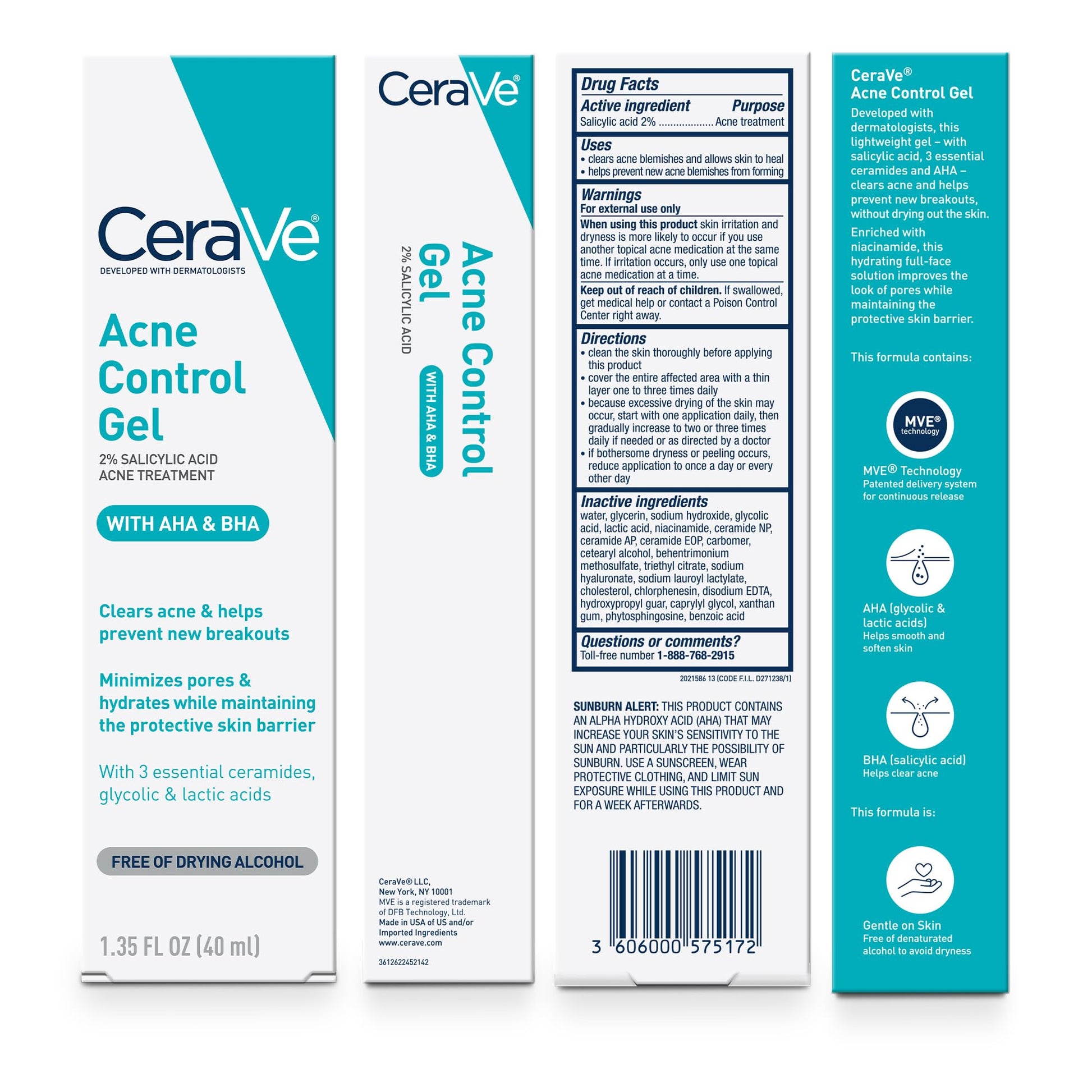 CeraVe Acne Control Gel, 2% Salicylic Acid Treatment With Glycolic Acid + Lactic Acids - PrimeBioHealth - canada supplements