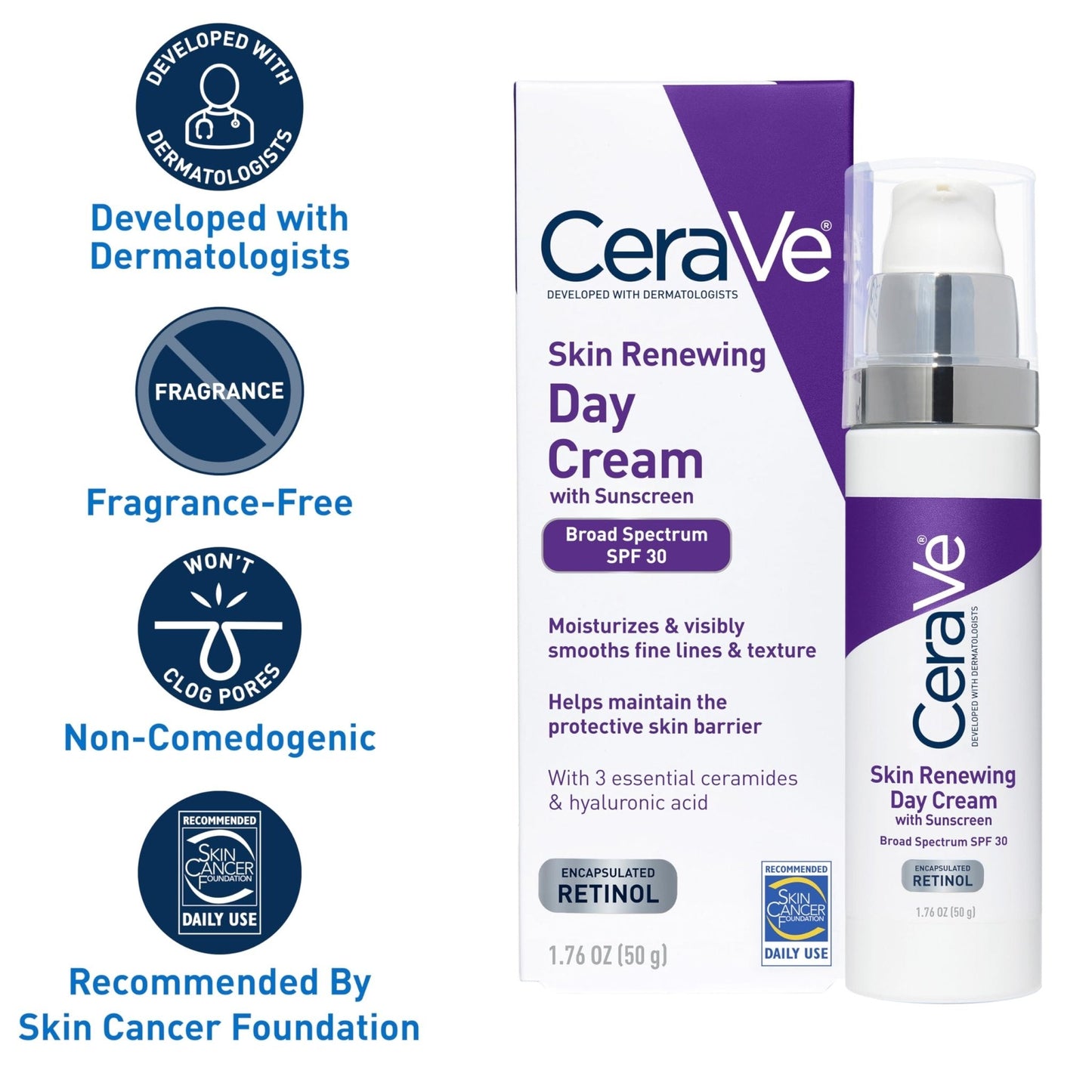 CeraVe Anti-Aging Face Cream SPF 30, Anti-Wrinkle Retinol Cream with Hyaluronic Acid and Ceramides, 1.76 oz - PrimeBioHealth - canada supplements