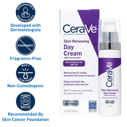 CeraVe Anti-Aging Face Cream SPF 30, Anti-Wrinkle Retinol Cream with Hyaluronic Acid and Ceramides, 1.76 oz - PrimeBioHealth - canada supplements