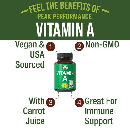 Certified Organic Vitamin A 5000 IU Supplement Capsules - High Potency Vitamins - for Adults, Men, Women, Kids - Made with Carrot Juice - Great for Immune, Skin, Eye Support - Non GMO, Vegan Pills - PrimeBioHealth - canada supplements