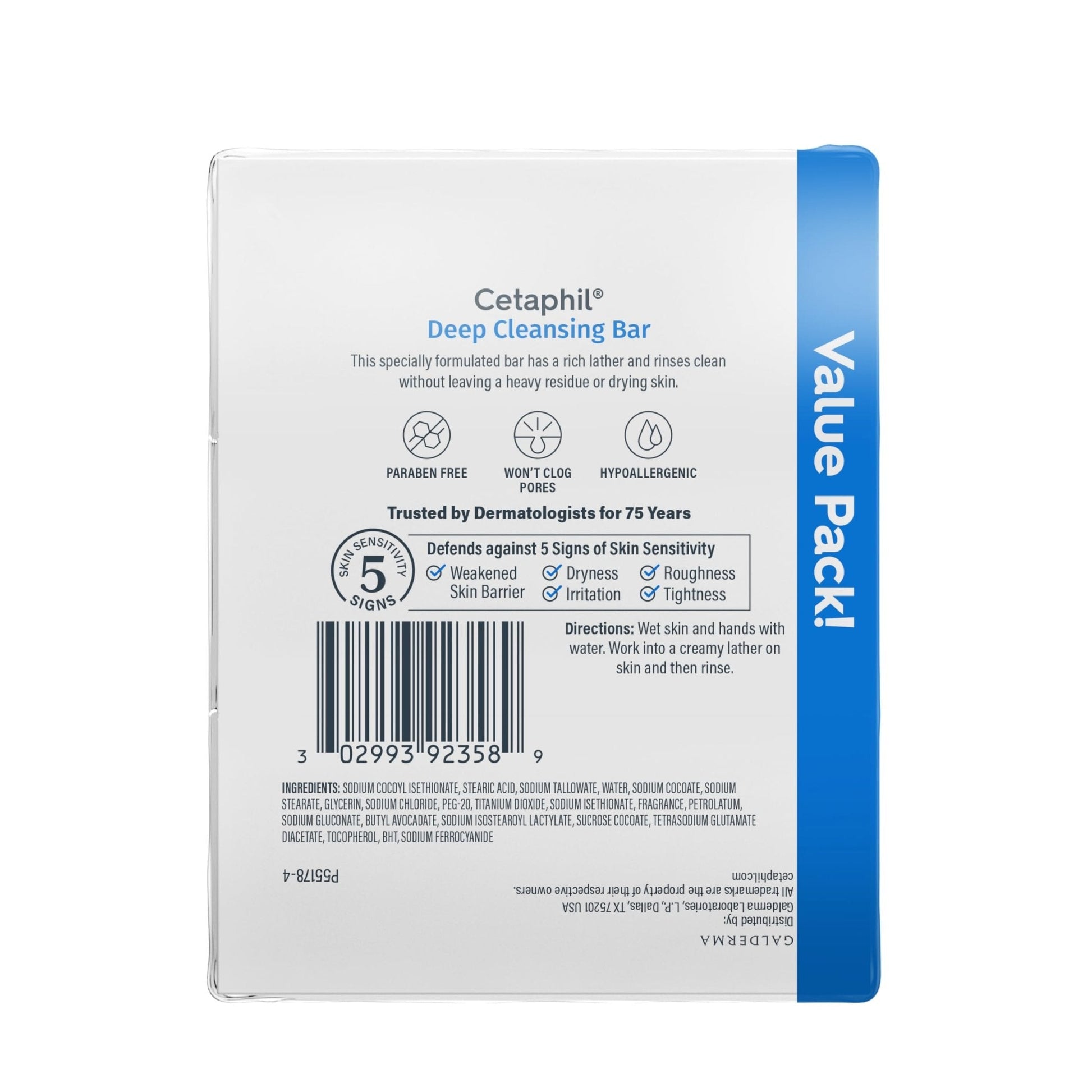 Cetaphil Bar Soap, Deep Cleansing Face and Body Bar, Pack of 3, For Dry to Normal, Sensitive Skin, Soap Free, Hypoallergenic, Paraben Free - PrimeBioHealth - canada supplements