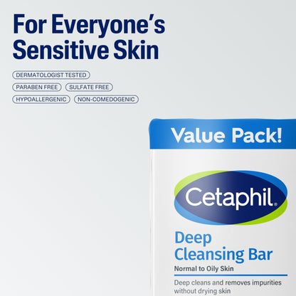 Cetaphil Bar Soap, Deep Cleansing Face and Body Bar, Pack of 3, For Dry to Normal, Sensitive Skin, Soap Free, Hypoallergenic, Paraben Free - PrimeBioHealth - canada supplements