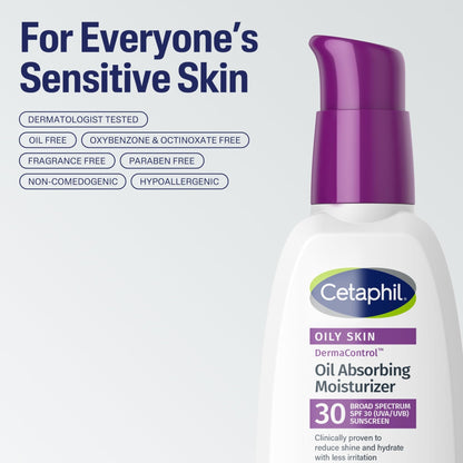 Cetaphil DermaControl Oil Absorbing Moisturizer with SPF 30, For Sensitive, Oily Skin, 4 Fl oz, Absorbs Oil - PrimeBioHealth - canada supplements