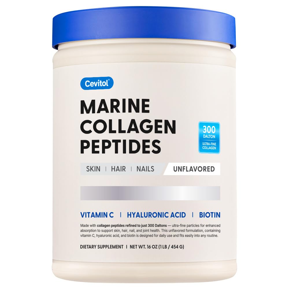 Cevitol Marine Collagen Peptides - Hydrolyzed Ultra-fine Collagen Powder for Women & Men, Hyaluronic Acid, Biotin, Vitamin C, for Skin, Hair, Nails, Joints - PrimeBioHealth - canada supplements