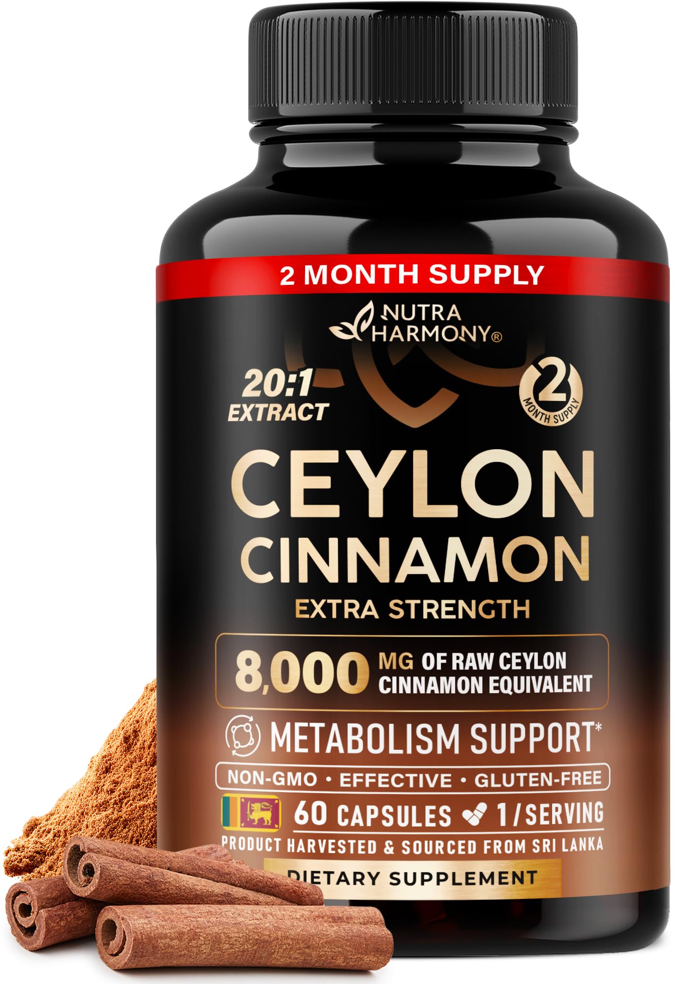 Ceylon Cinnamon Capsules - Extra Strength - Energy Heart & Metabolism Support for Men & Women - Pure Natural Cinnamon 20:1 Extract Supplement - PrimeBioHealth - canada supplements