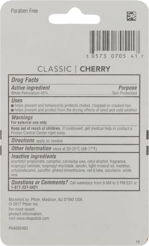 ChapStick Classic Skin Protectant Flavored Lip Balm Tube, Cherry Flavor, 0.15 Ounce (Pack of 3) - PrimeBioHealth - canada supplements