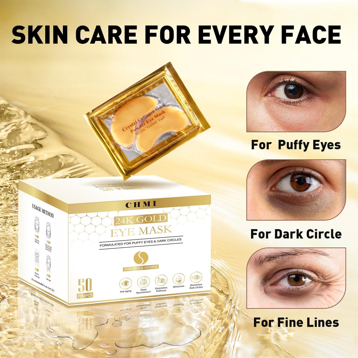 CHMI Under Eye Patches (50 Pairs) - 24K Gold Eye Patches for Puffy Eyes, Dark Circles, EyeBags and Wrinkles - PrimeBioHealth - canada supplements