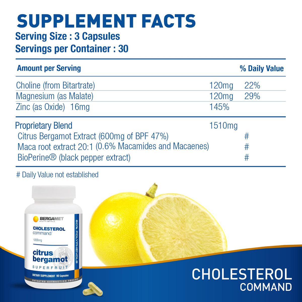 Cholesterol Command, Citrus Bergamot SuperFruit Supplement, 47% Bergamot Polyphenol Fraction (BPF) Patented Formula, - PrimeBioHealth - canada supplements