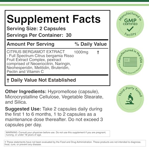 Citrus Bergamot Supplement, 1000mg, 60 Capsules - Supports Healthy Cholesterol & Triglyceride Levels - 1,000mg Servings - PrimeBioHealth - canada supplements