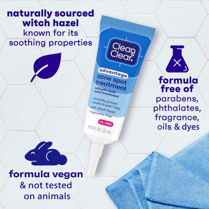 Clean and Clear Advantage Acne Spot Treatment Gel Cream with 2% Salicylic Acid & Witch Hazel, Acne Pimple Medication - PrimeBioHealth - canada supplements