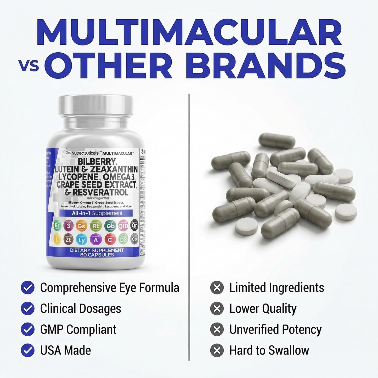 Clean Nutra Eye Vitamins with Bilberry Lutein and Zeaxanthin Supplements Lycopene 40mg Resveratrol Grape Seed Astaxanthin for Eyes - Eye Care Health Support Eye - PrimeBioHealth - canada supplements