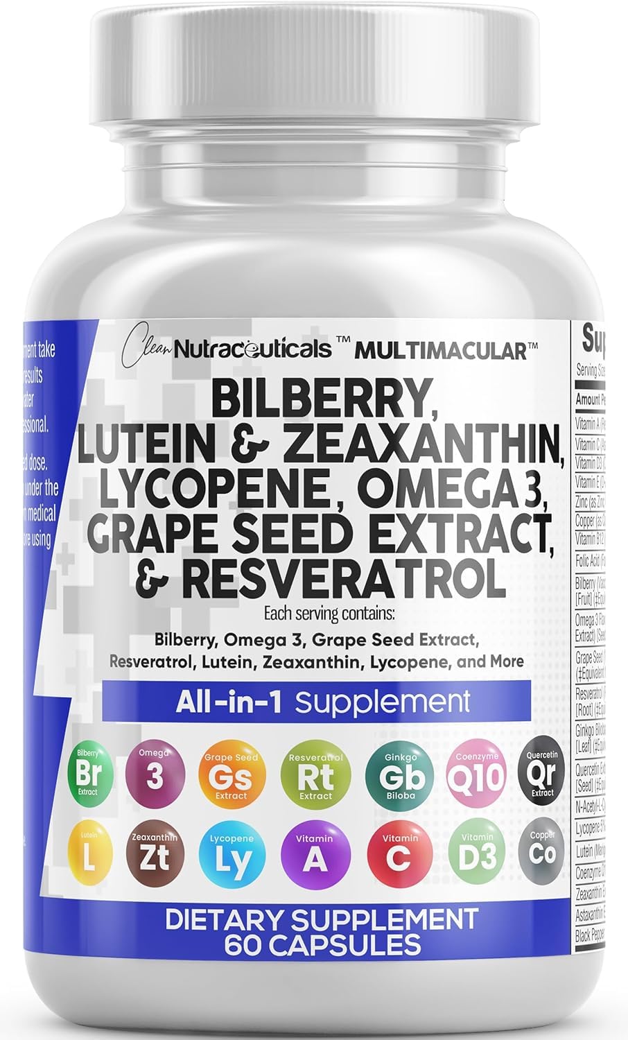 Clean Nutra Eye Vitamins with Bilberry Lutein and Zeaxanthin Supplements Lycopene 40mg Resveratrol Grape Seed Astaxanthin for Eyes - Eye Care Health Support Eye - PrimeBioHealth - canada supplements