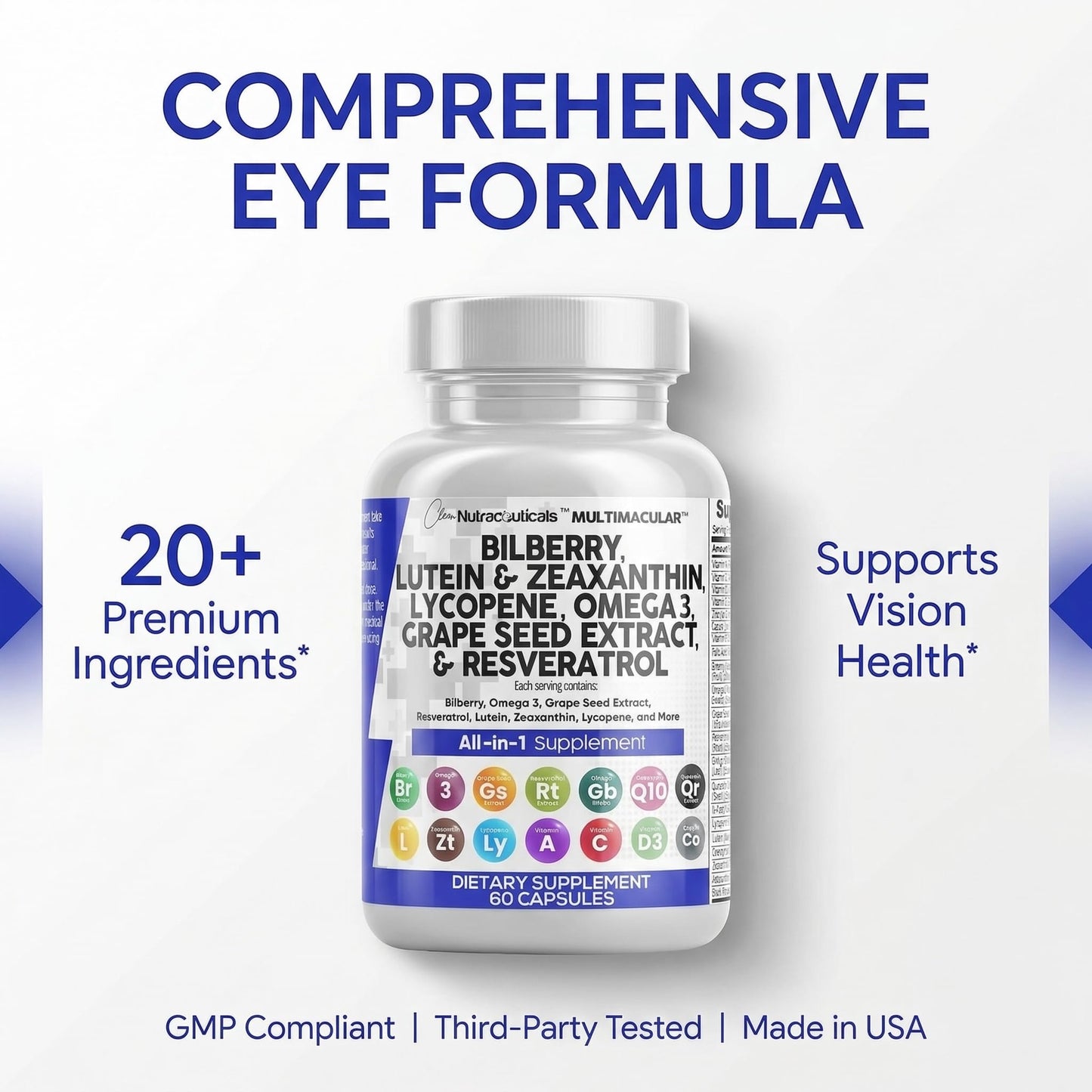 Clean Nutra Eye Vitamins with Bilberry Lutein and Zeaxanthin Supplements Lycopene 40mg Resveratrol Grape Seed Astaxanthin for Eyes - Eye Care Health Support Eye - PrimeBioHealth - canada supplements