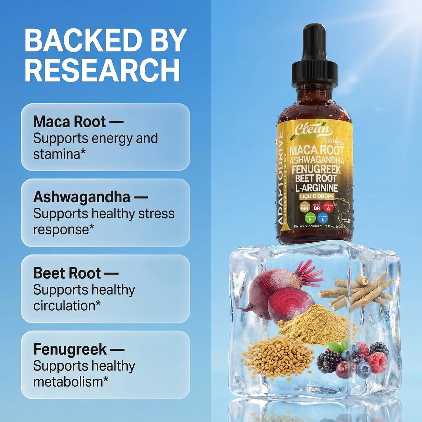 Clean Nutra Organic Maca Root Liquid Drops with Ashwagandha, Fenugreek, Beet Root and L-Arginine Liquid Multivitamin - PrimeBioHealth - canada supplements