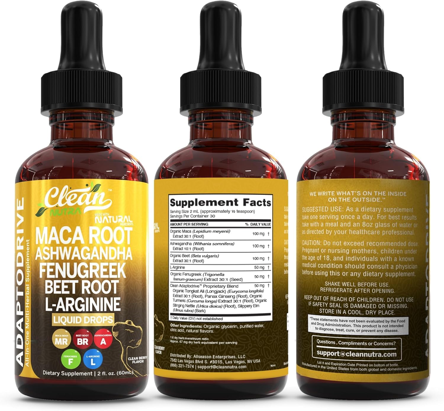 Clean Nutra Organic Maca Root Liquid Drops with Ashwagandha, Fenugreek, Beet Root and L-Arginine Liquid Multivitamin - PrimeBioHealth - canada supplements