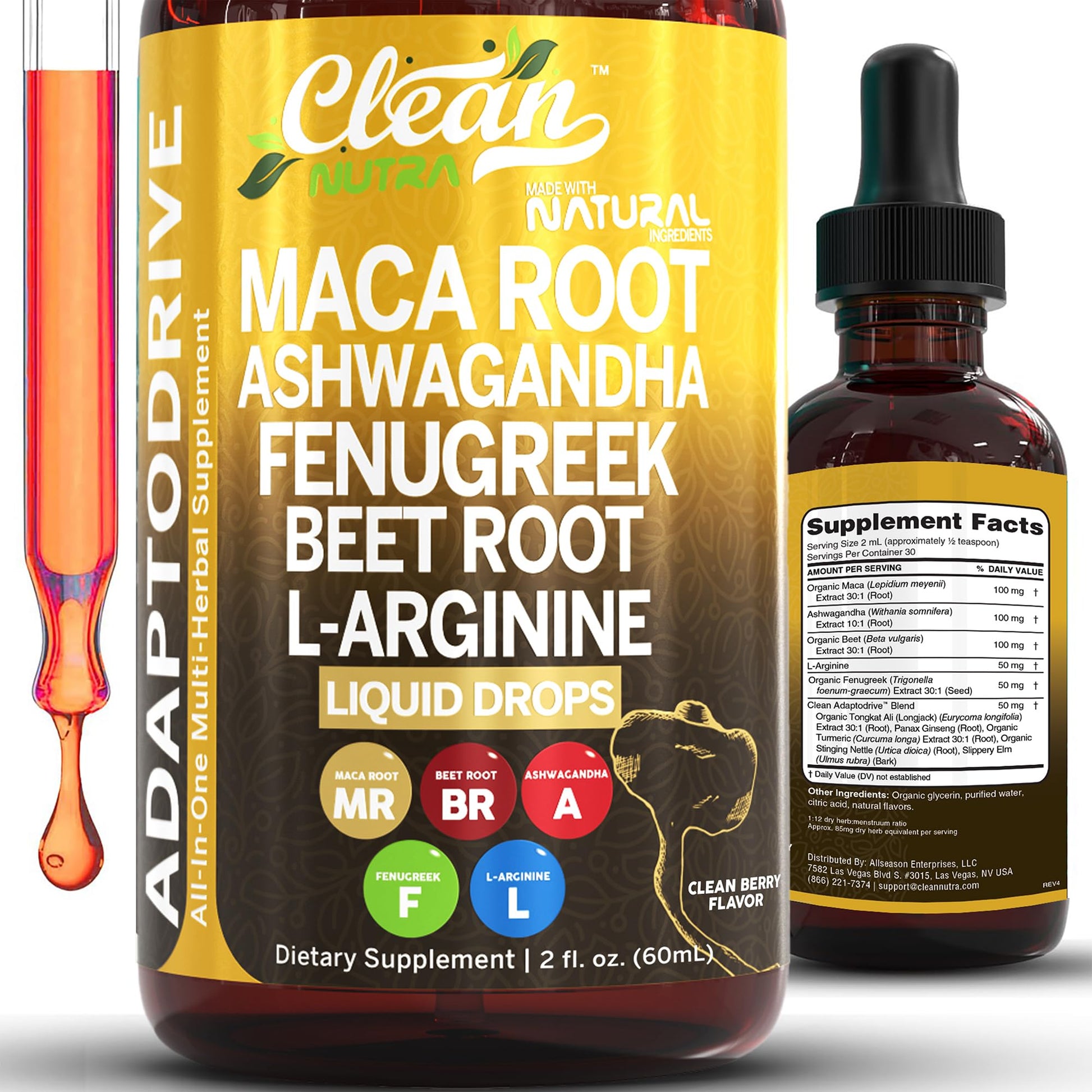 Clean Nutra Organic Maca Root Liquid Drops with Ashwagandha, Fenugreek, Beet Root and L-Arginine Liquid Multivitamin - PrimeBioHealth - canada supplements