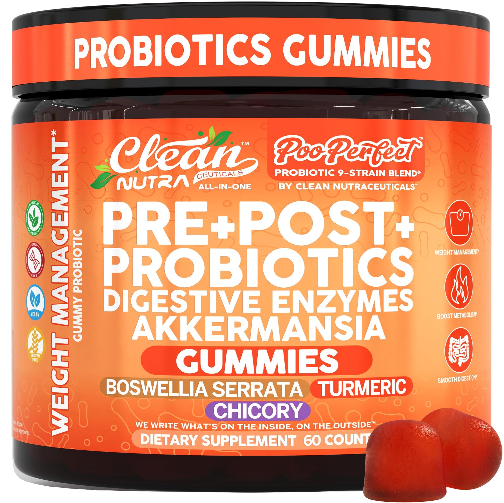 Clean Nutra Prebiotic Postbiotic Digestive Enzymes Gummies with Chicory Root, Boswellia Serrata, Turmeric, and Akkermansia | Pre+Post Probiotics Supplement - PrimeBioHealth - canada supplements