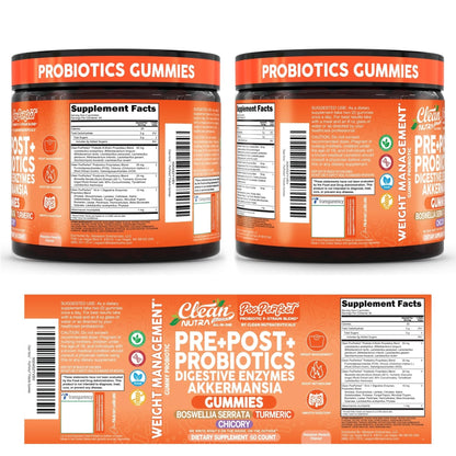 Clean Nutra Prebiotic Postbiotic Digestive Enzymes Gummies with Chicory Root, Boswellia Serrata, Turmeric, and Akkermansia | Pre+Post Probiotics Supplement - PrimeBioHealth - canada supplements