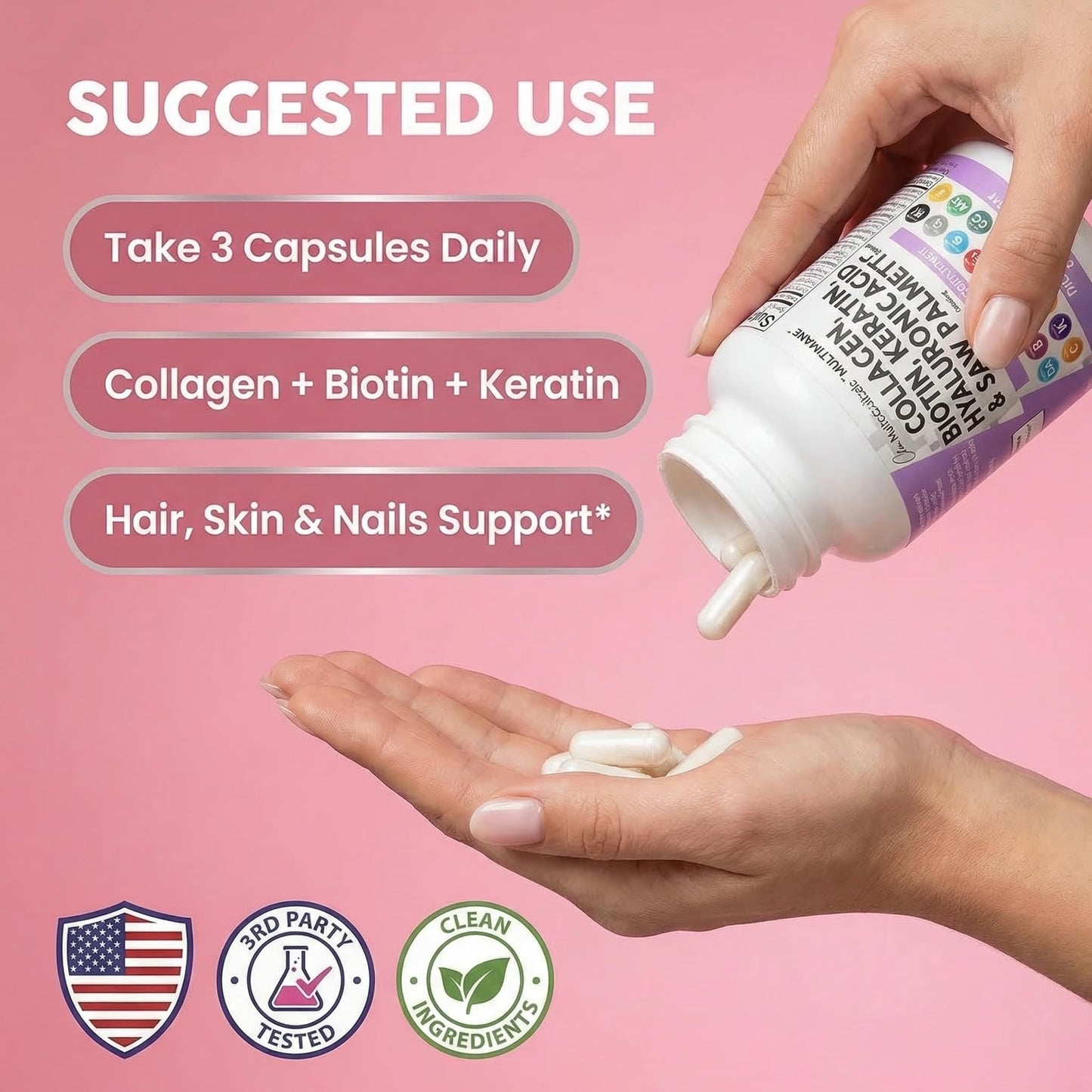 Clean Nutraceuticals Collagen Pills 1000mg Biotin 10000mcg Keratin Saw Palmetto Hyaluronic Acid - Hair Skin & Nails Vitamins & DHT Blocker with Vitamin E Folic Acid - PrimeBioHealth - canada supplements