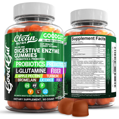 Clean Nutraceuticals Digestive Enzymes with Probiotics & Prebiotics for Digestive Health Gummies & L-Glutamine for Gut Health Bromelain Apple Pectin Inulin FOS Plant - PrimeBioHealth - canada supplements
