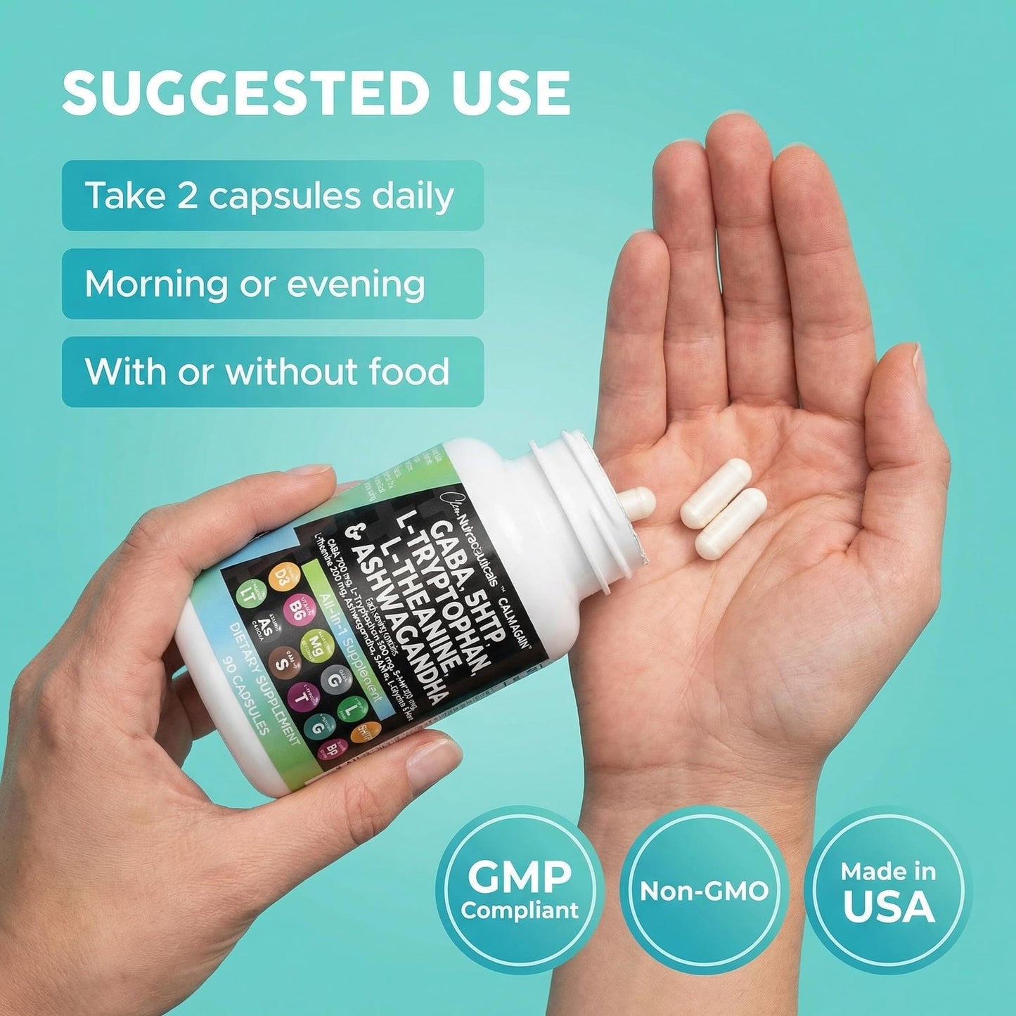 Clean Nutraceuticals GABA 750mg 5 HTP 200mg L Tryptophan 500mg L Theanine 200mg Ashwagandha SAM-e L-Glycine - Mood Support Vitamins for Women and Men with L-Tyrosine 5-HTP - PrimeBioHealth - canada supplements