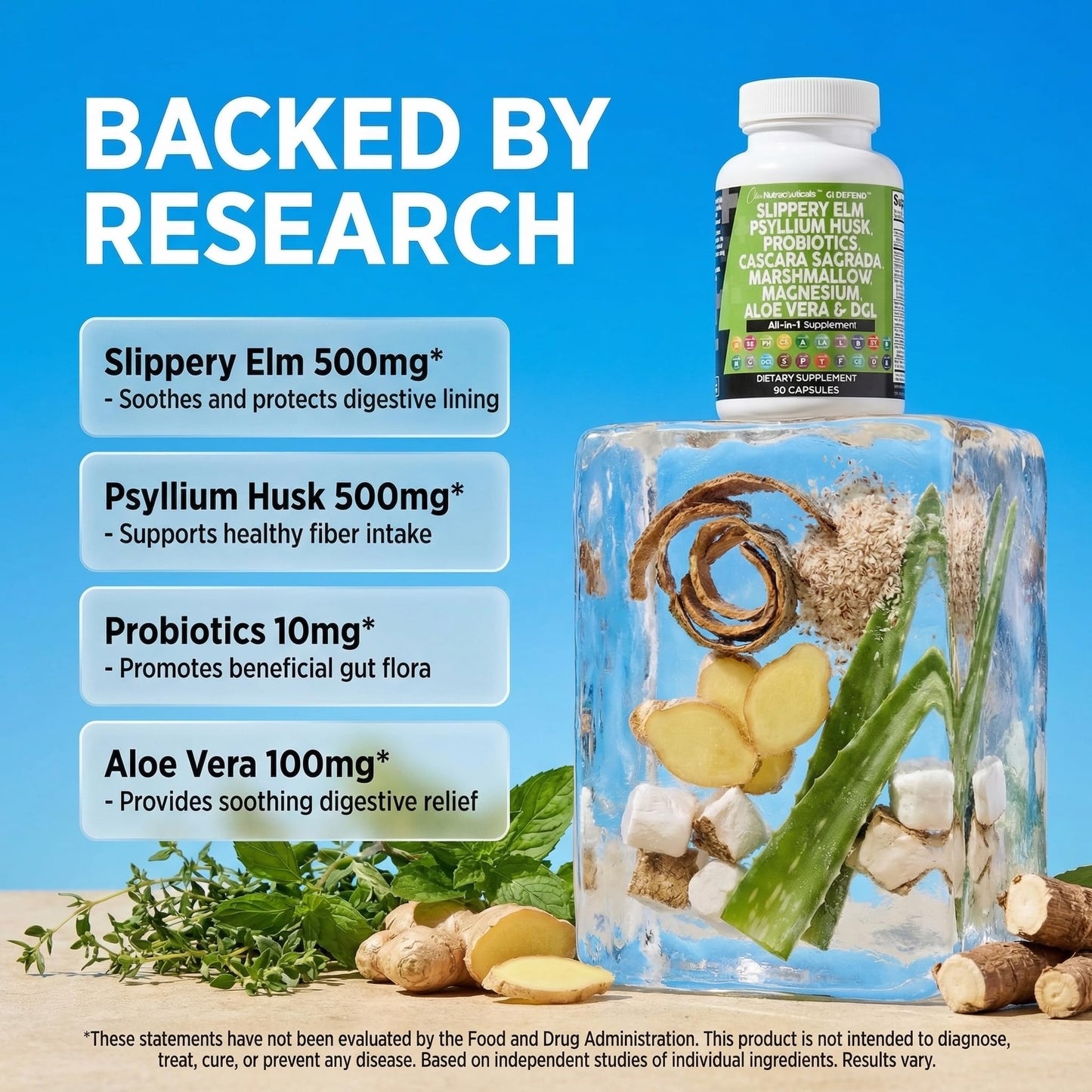 Clean Nutraceuticals Slippery Elm Psyllium Husk Pre Probiotic Digestive Gut Health Supplement with Aloe Vera Cascara Sagrada - PrimeBioHealth - canada supplements