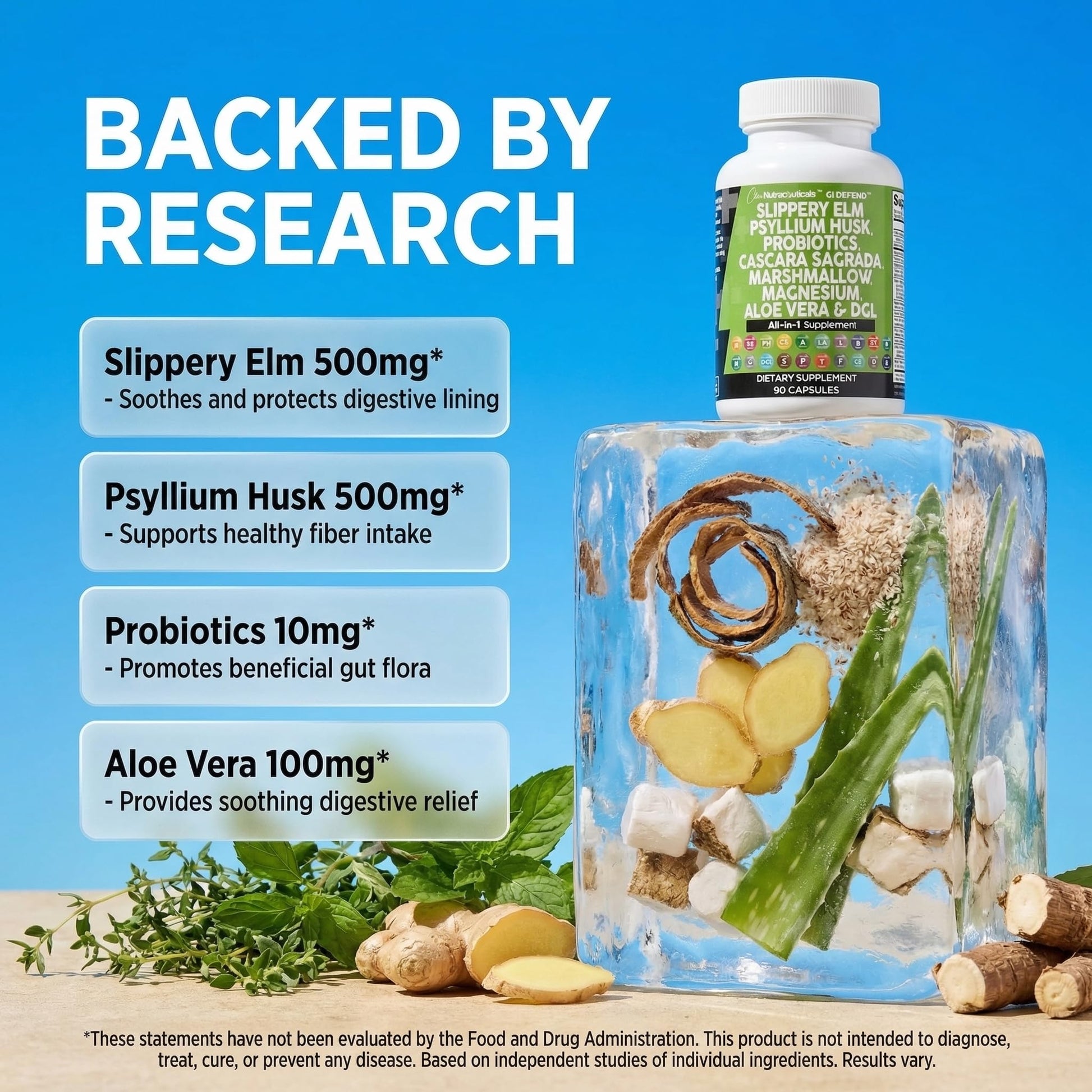 Clean Nutraceuticals Slippery Elm Psyllium Husk Pre Probiotic Digestive Gut Health Supplement with Aloe Vera Cascara Sagrada - PrimeBioHealth - canada supplements