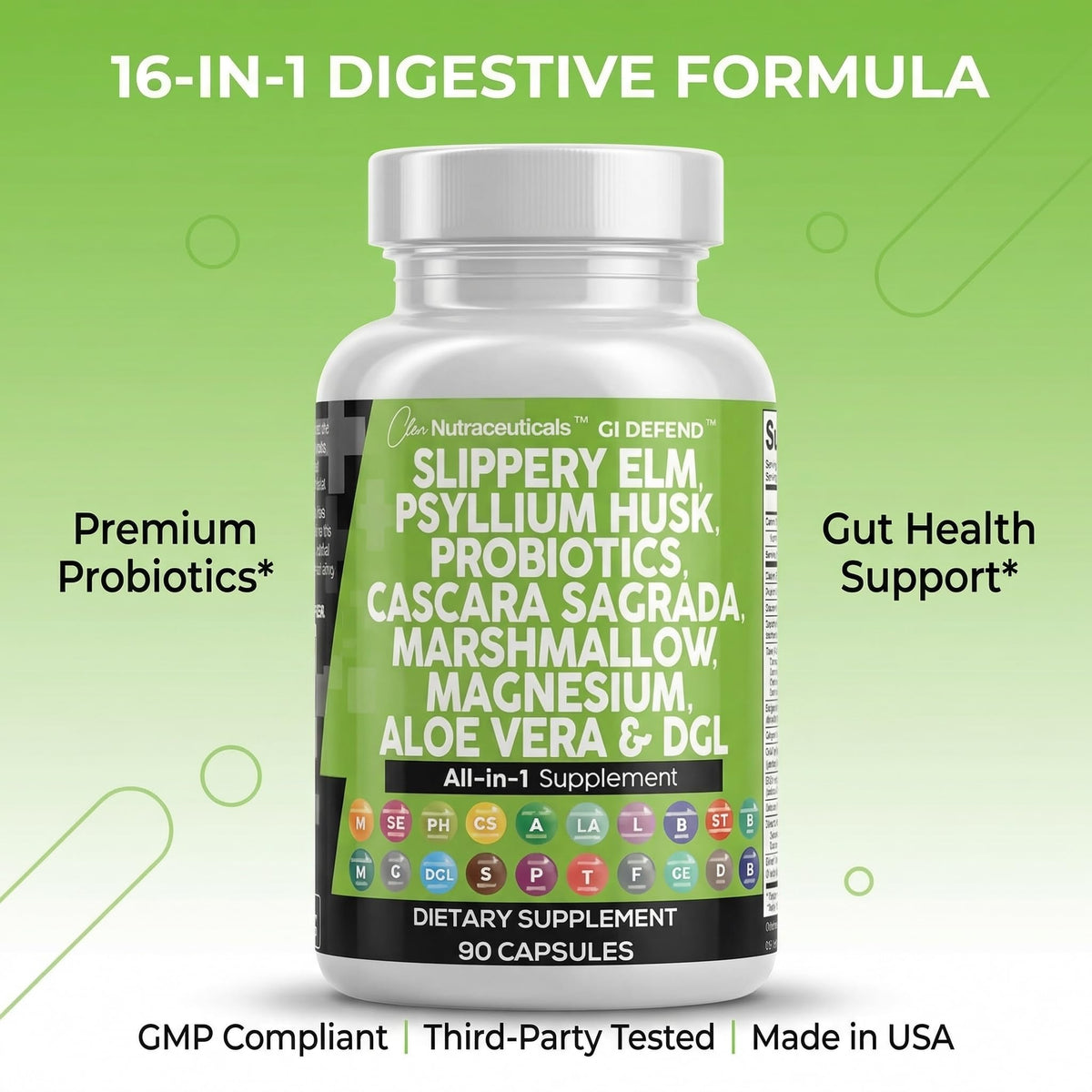 Clean Nutraceuticals Slippery Elm Psyllium Husk Pre Probiotic Digestive Gut Health Supplement with Aloe Vera Cascara Sagrada - PrimeBioHealth - canada supplements