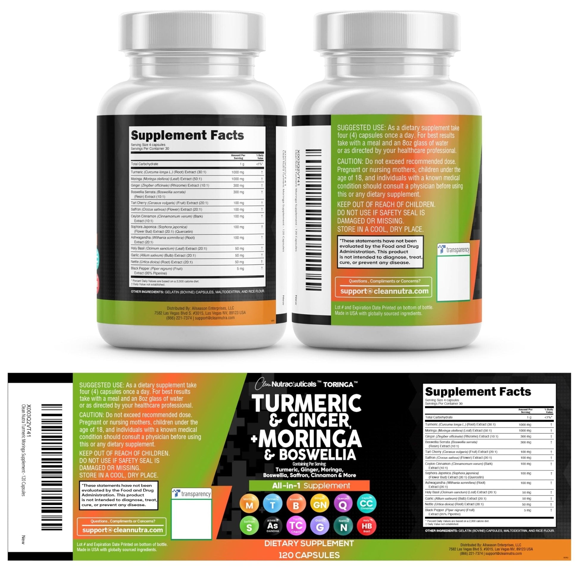 Clean Nutraceuticals Turmeric Moringa Supplement | Ginger Boswellia Saffron - Supplement for Women and Men with Ceylon Cinnamon - PrimeBioHealth - canada supplements