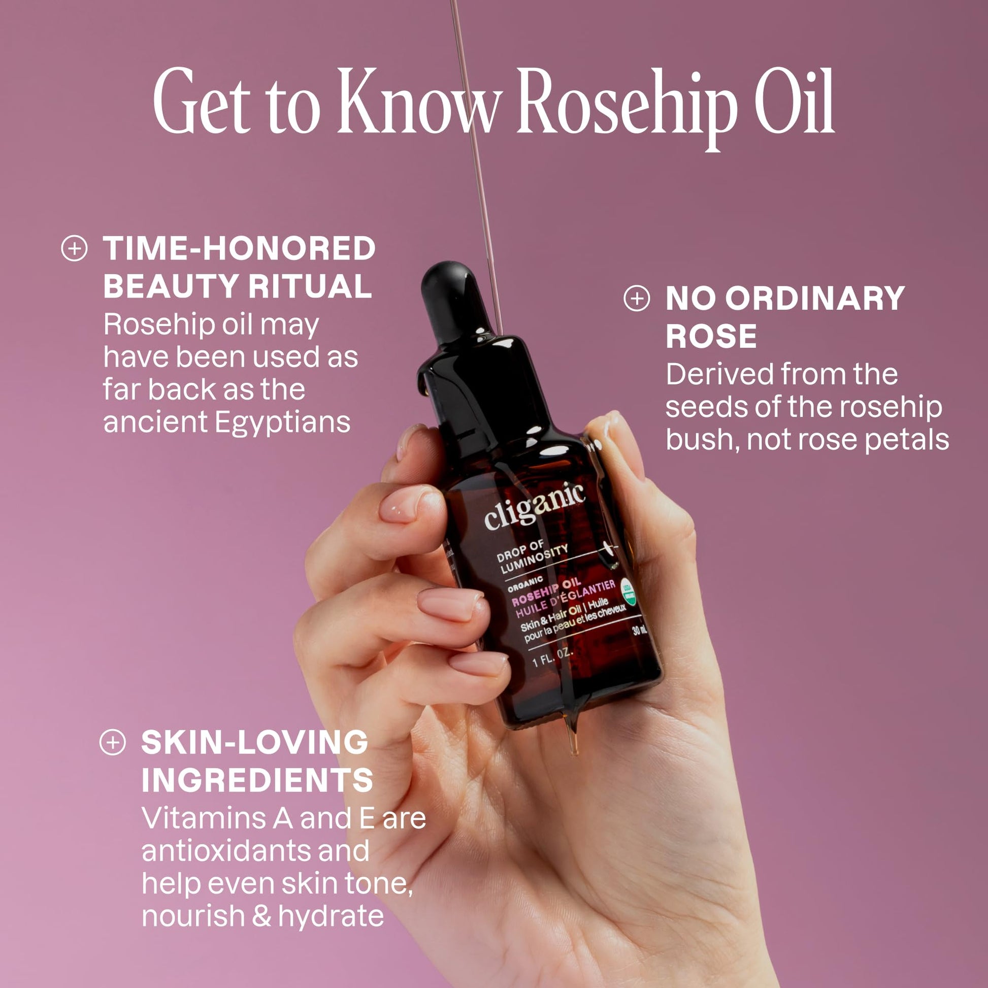 Cliganic Organic Rosehip Seed Oil for Face, 100% Pure | Natural Cold Pressed Unrefined Non-GMO | Carrier Oil for Skin, Hair & Nails - PrimeBioHealth - canada supplements
