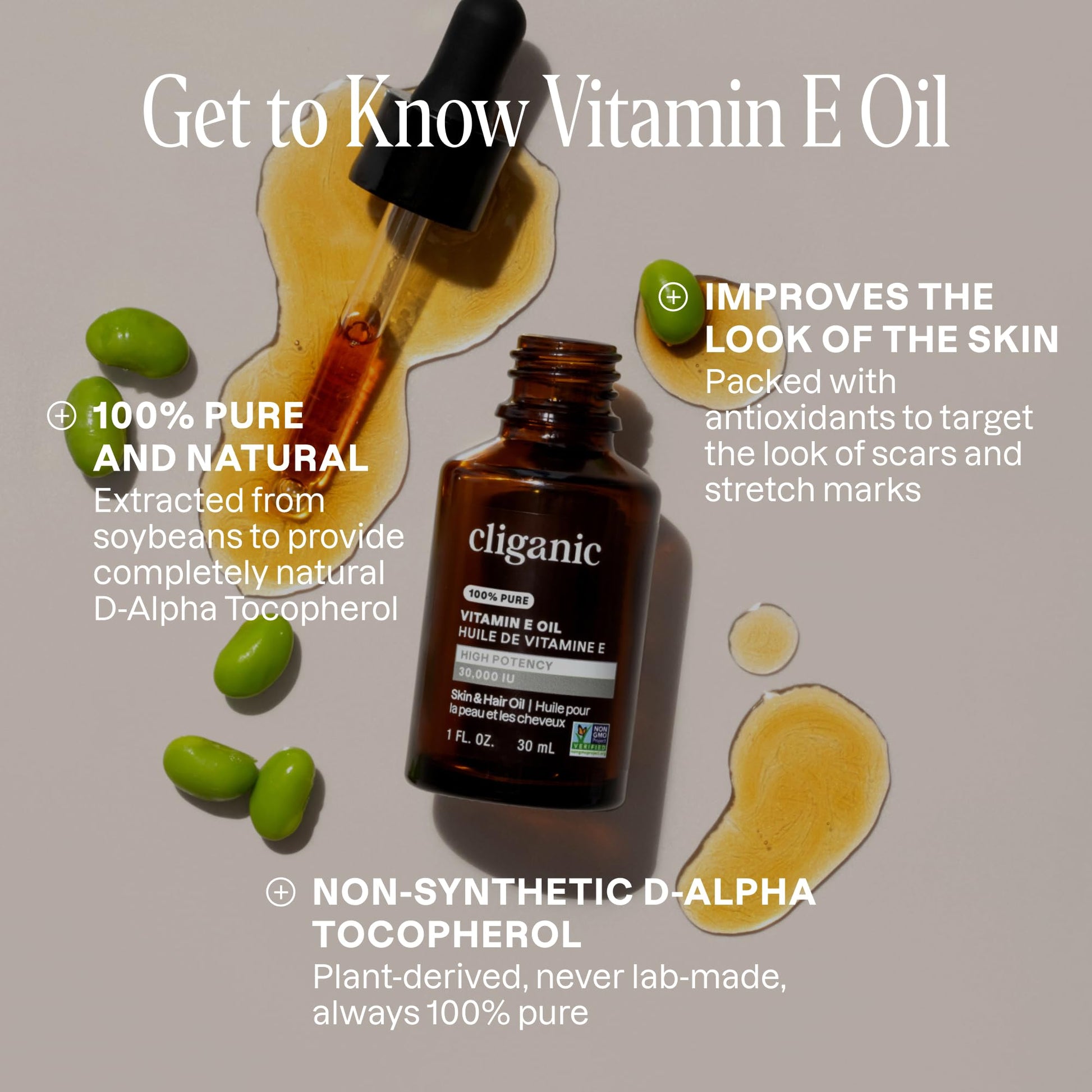 Cliganic Pure Vitamin E Oil for Skin, Scars, Hair & Face - 30,000 IU, Non-GMO Verified | Natural D-Alpha Tocopherol - PrimeBioHealth - canada supplements