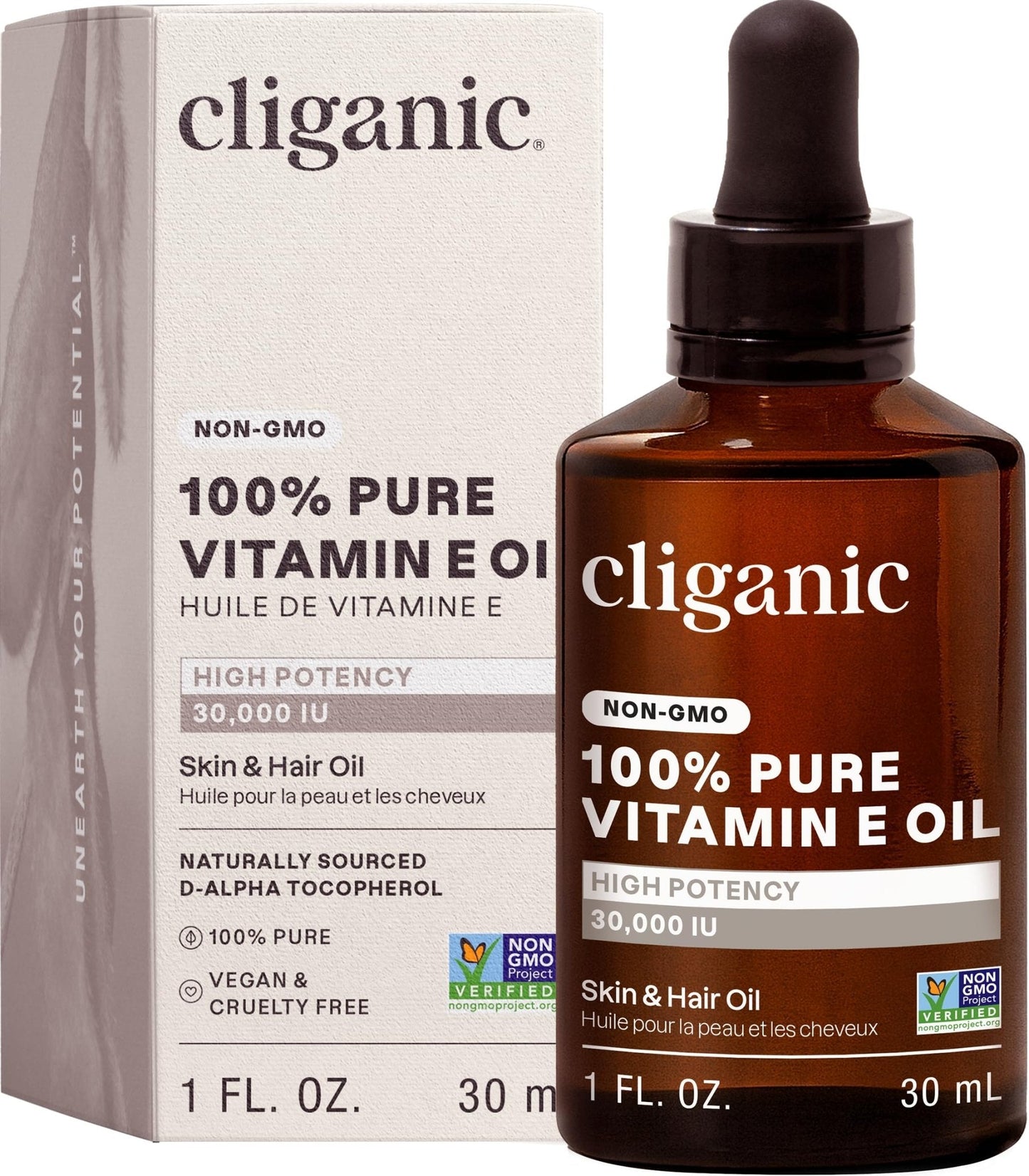 Cliganic Pure Vitamin E Oil for Skin, Scars, Hair & Face - 30,000 IU, Non-GMO Verified | Natural D-Alpha Tocopherol - PrimeBioHealth - canada supplements