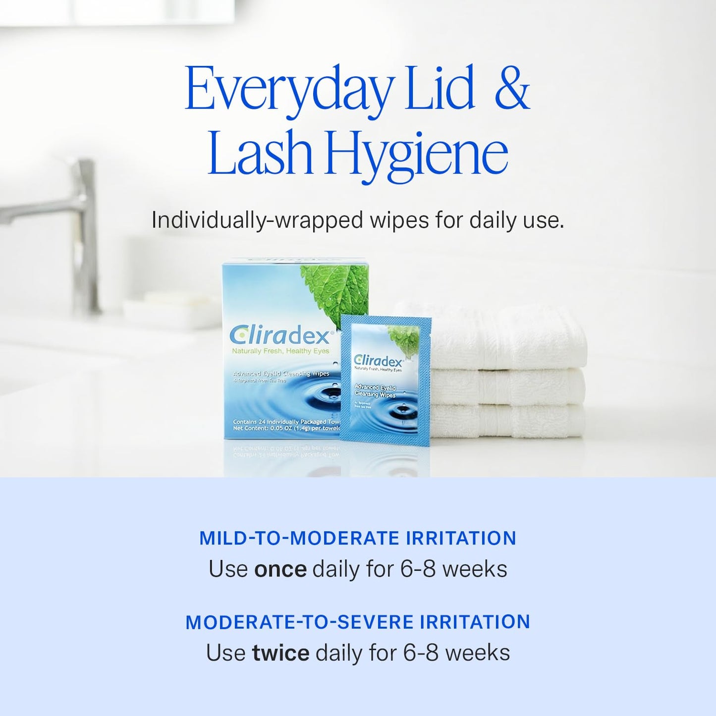 Cliradex Towelettes - Natural Face, Eyelash & Eyelid Cleanser - Wipes for Demodex, Blepharitis, Mgd and Red Irritated Eye Lid - PrimeBioHealth - canada supplements