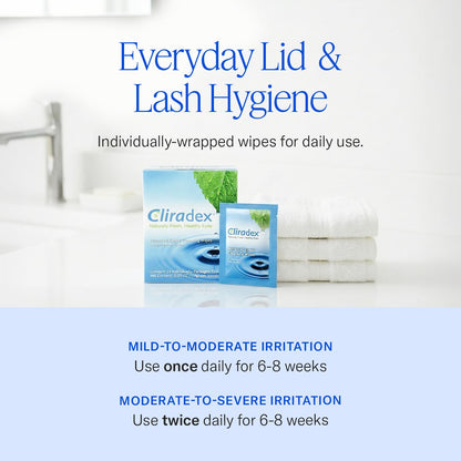Cliradex Towelettes - Natural Face, Eyelash & Eyelid Cleanser - Wipes for Demodex, Blepharitis, Mgd and Red Irritated Eye Lid - PrimeBioHealth - canada supplements